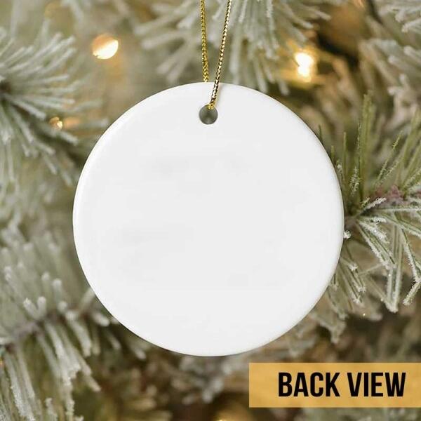 Merry Christmas Red Green Plaid & Wooden Circle Ceramic Ornament - Personalized Cat Lovers Decorative Christmas Ornament