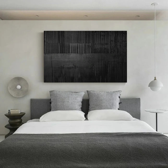Oversize Black Textured Minimalist Framed Canvas for Living Room/Bedroom