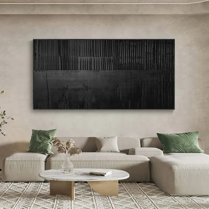 Oversize Black Textured Minimalist Framed Canvas for Living Room/Bedroom