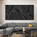 Black 3D Textured Plaster Minimalist Painting on Canvas, Handmade Wall Art