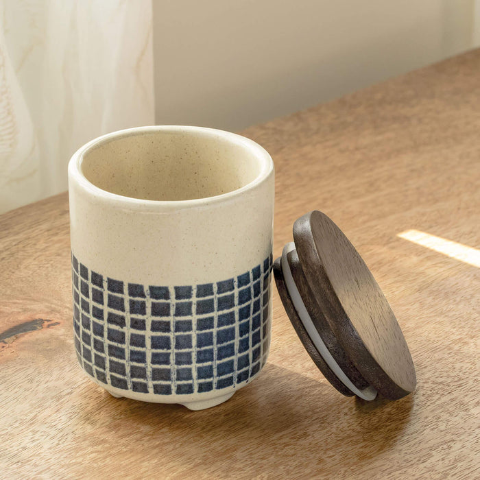 Mozaic Ceramic Jar with Wooden Lid