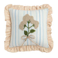 Multi-Stripe Ruffle Floral Embroidered Pillow