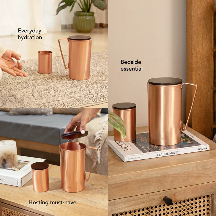 Neer Copper Jug with Wooden Lid