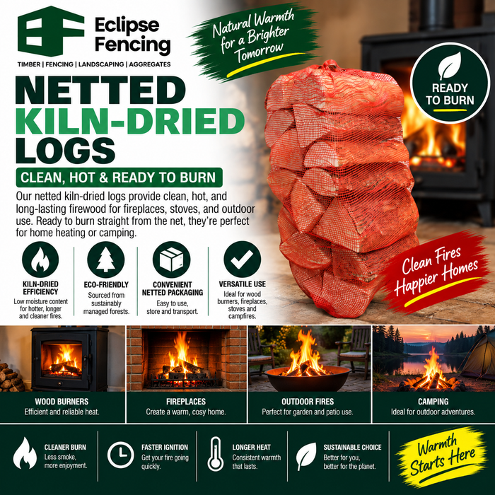 Netted Kiln-Dried Logs – Efficient, Eco-Friendly Firewood-Eclipse Fencing