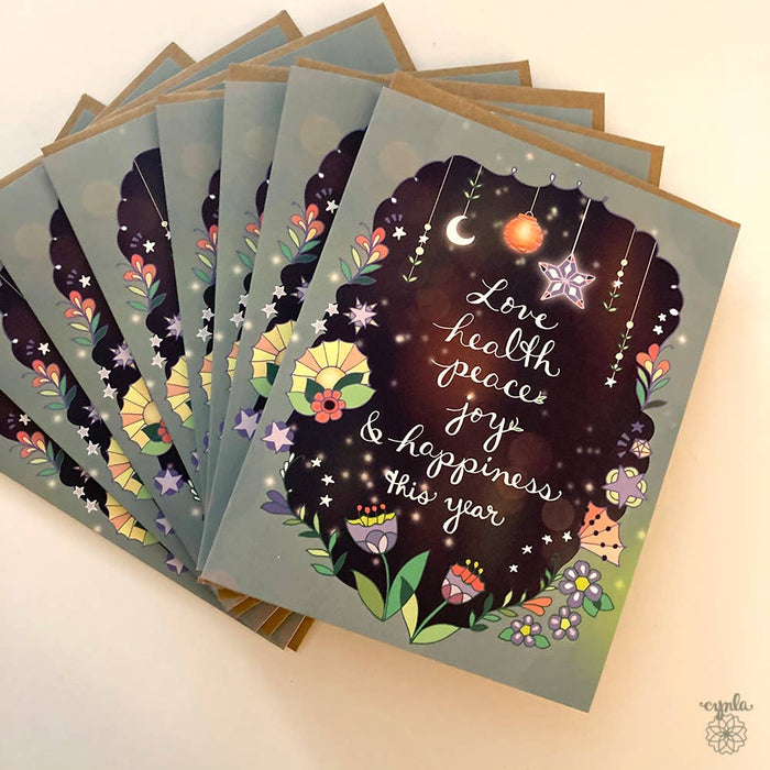 New Year Cards: Box of 8 (Love, Health, Peace, Joy & Happiness)