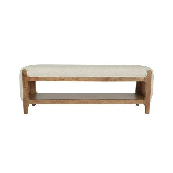 Noah Wooden Cushioned Bench with Shelf- 1