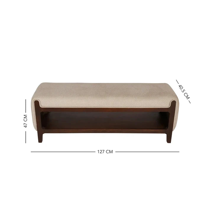 Noah Wooden Cushioned Bench with Shelf- 2