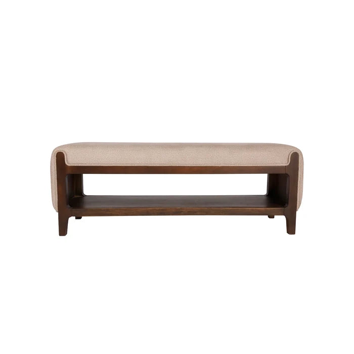 Noah Wooden Cushioned Bench with Shelf- 2