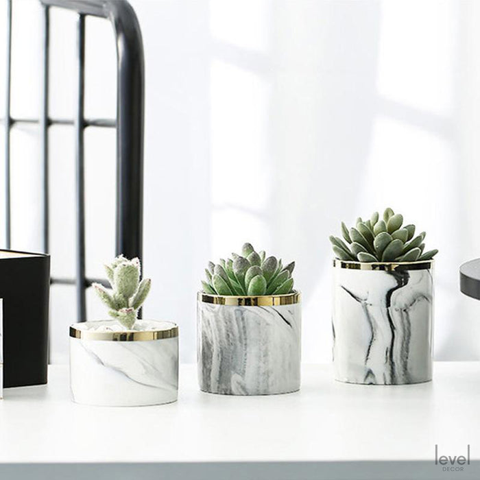 Nordic Marble Pattern Ceramic Iron Art Vase - Level Decor