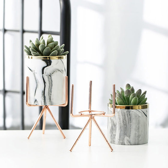 Nordic Marble Pattern Ceramic Iron Art Vase - Level Decor