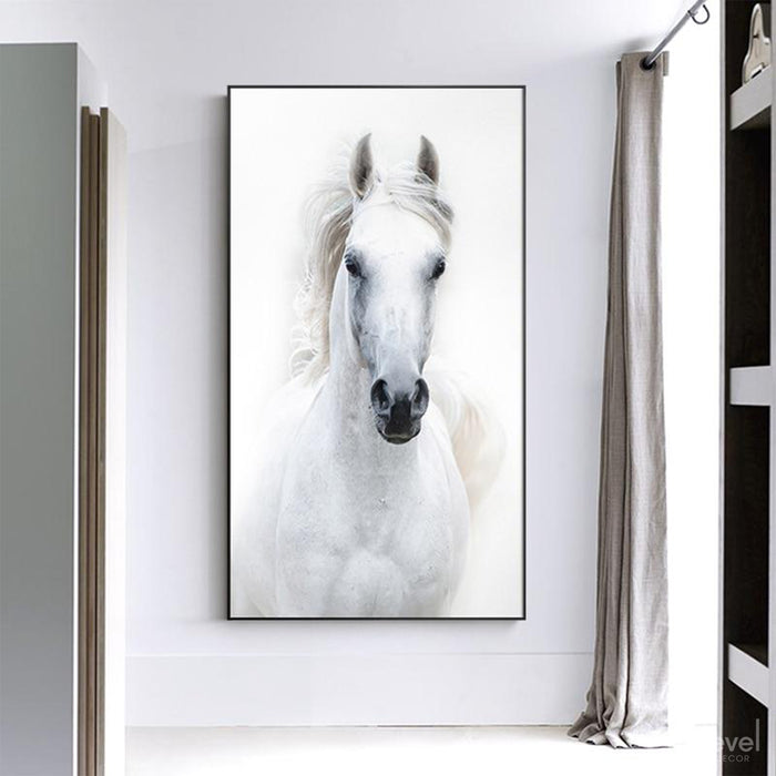 Nordic Style White Horse Canvas Painting - Level Decor