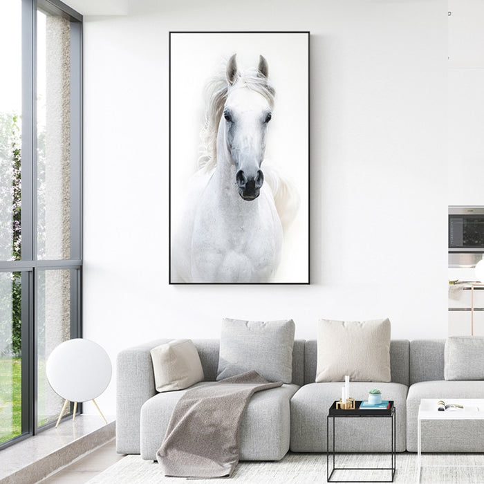 Nordic Style White Horse Canvas Painting - Level Decor