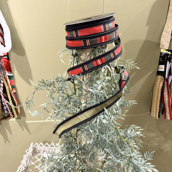 Olive Royal Stewart Plaid Fused Ribbon, 1" X 10YD