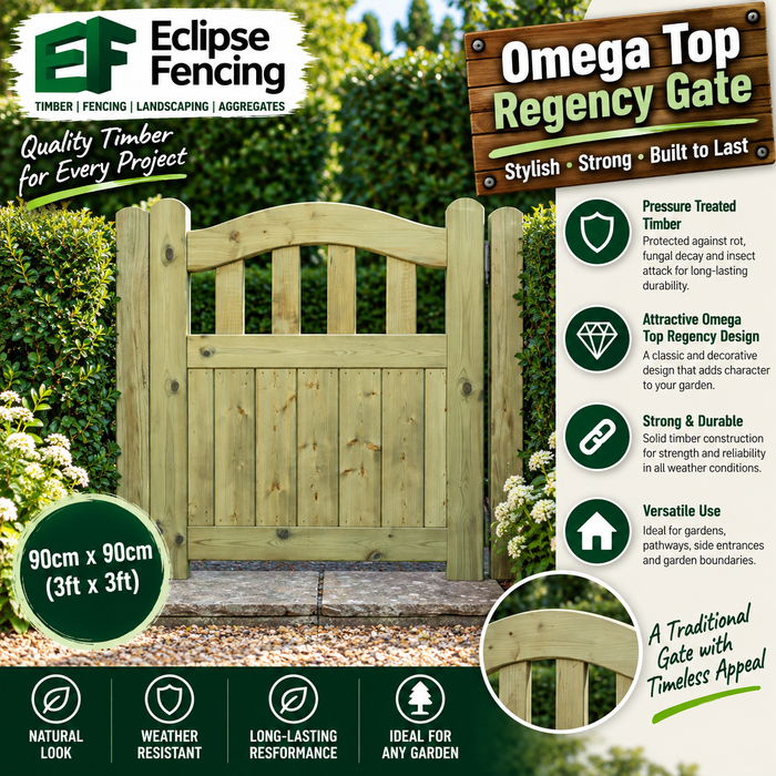 Omega Top Regency Gate Pressure Treated 90cm x 90cm-Eclipse Fencing