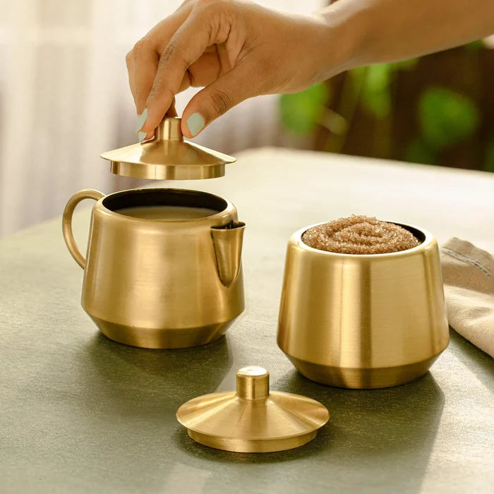 Oro brass milk & sugar pot set