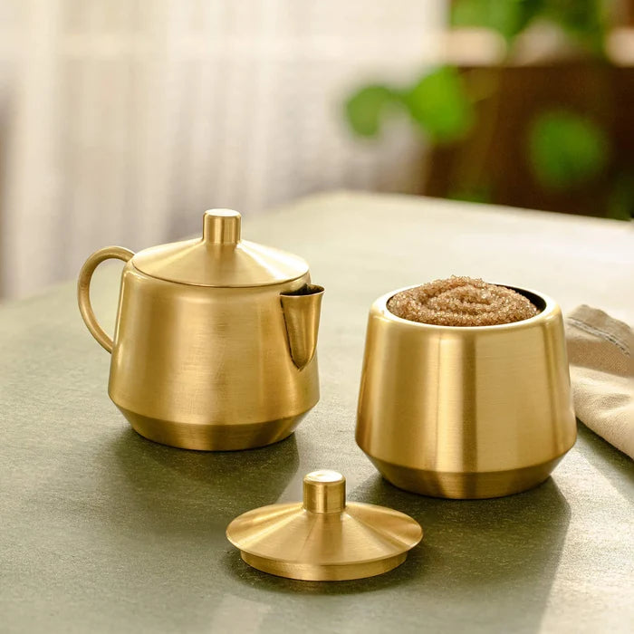 Oro brass milk & sugar pot set