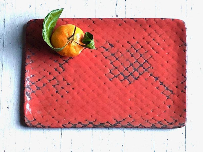 Swampgirl Pottery Medium Rectangular Serving Tray Red Orange