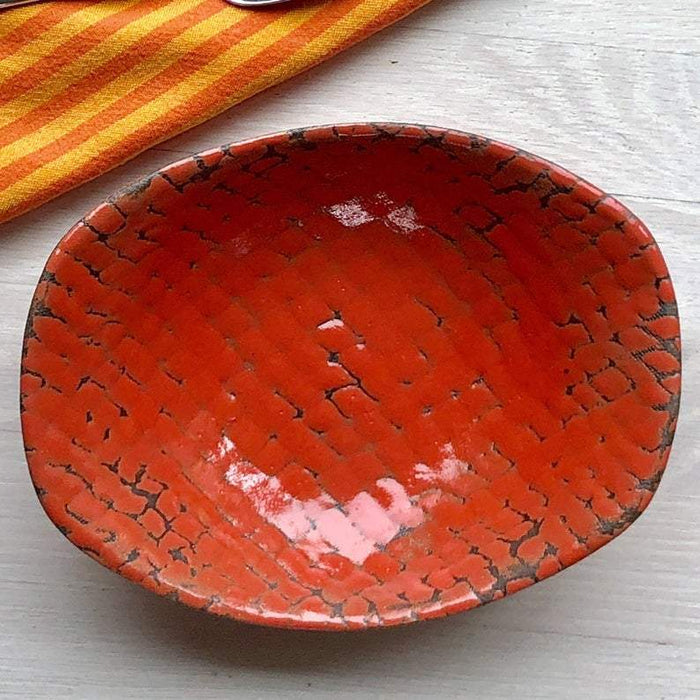 Swampgirl Pottery Square End Bowl Red Orange