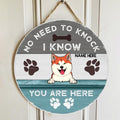 Pawzity No Need To Knock We Know You Are Here Welcome Door Signs, Gifts For Dog Lovers, Grey & Blue Funny Warning Signs , Dog Mom Gifts