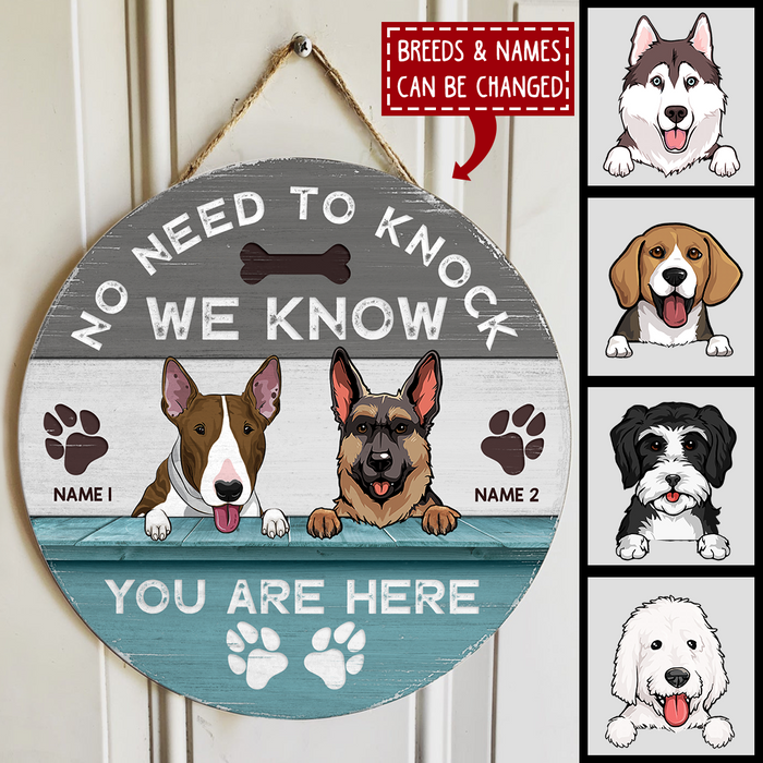 Pawzity No Need To Knock We Know You Are Here Welcome Door Signs, Gifts For Dog Lovers, Grey & Blue Funny Warning Signs , Dog Mom Gifts