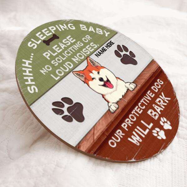 Pawzity No Soliciting Sign Funny, Gifts For Dog Lovers, Baby Sleeping Grey & Blue Welcome Door Signs , Dog Mom Gifts