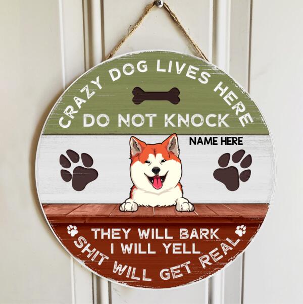 Pawzity Welcome Door Signs, Gifts For Dog Lovers, Crazy Dog Lives Here Do Not Knock Grey & Blue Funny Warning Signs , Dog Mom Gifts
