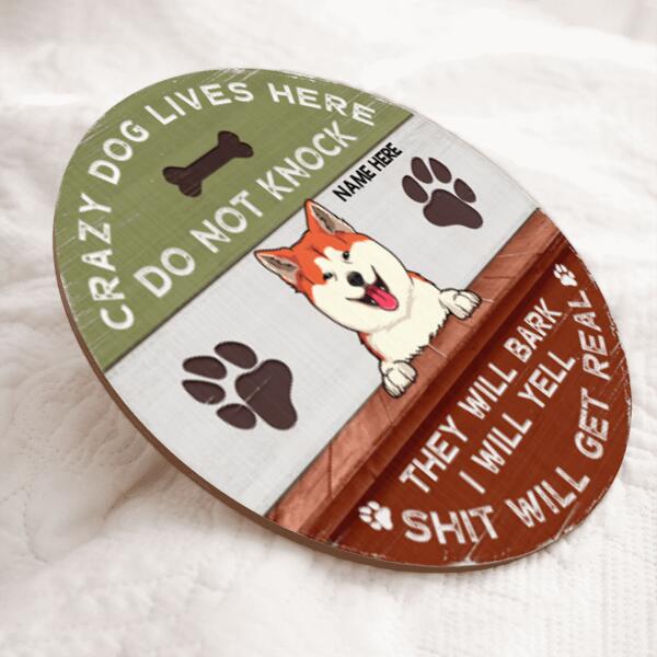 Pawzity Welcome Door Signs, Gifts For Dog Lovers, Crazy Dog Lives Here Do Not Knock Grey & Blue Funny Warning Signs , Dog Mom Gifts