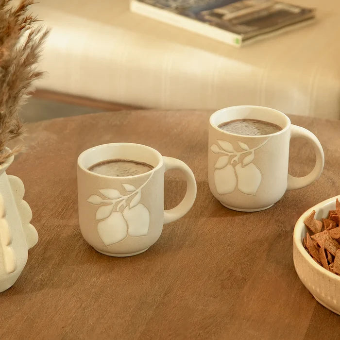 Pear embossed ceramic mug set of 2