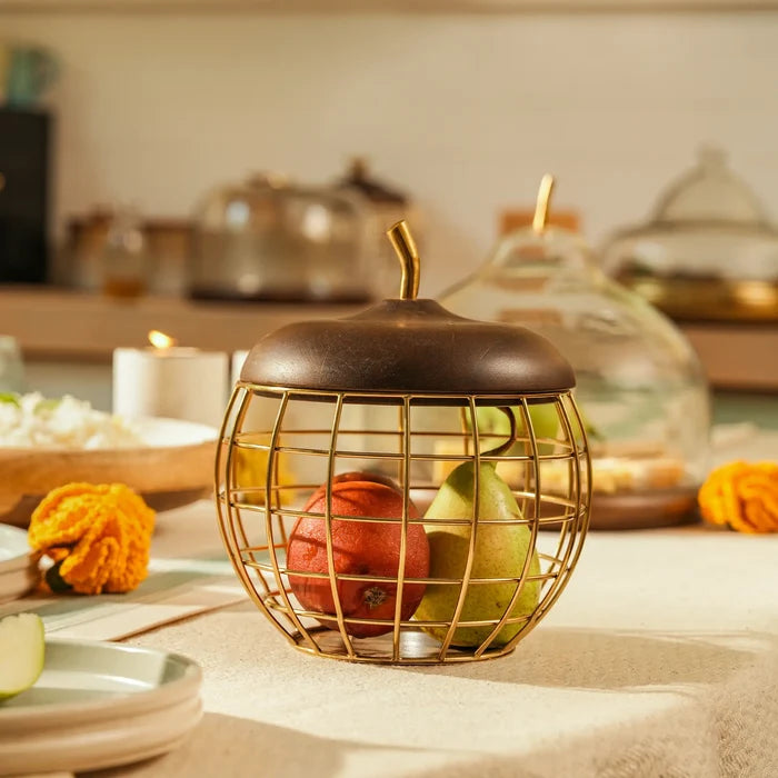 Pear Metal Basket with Wooden Lid