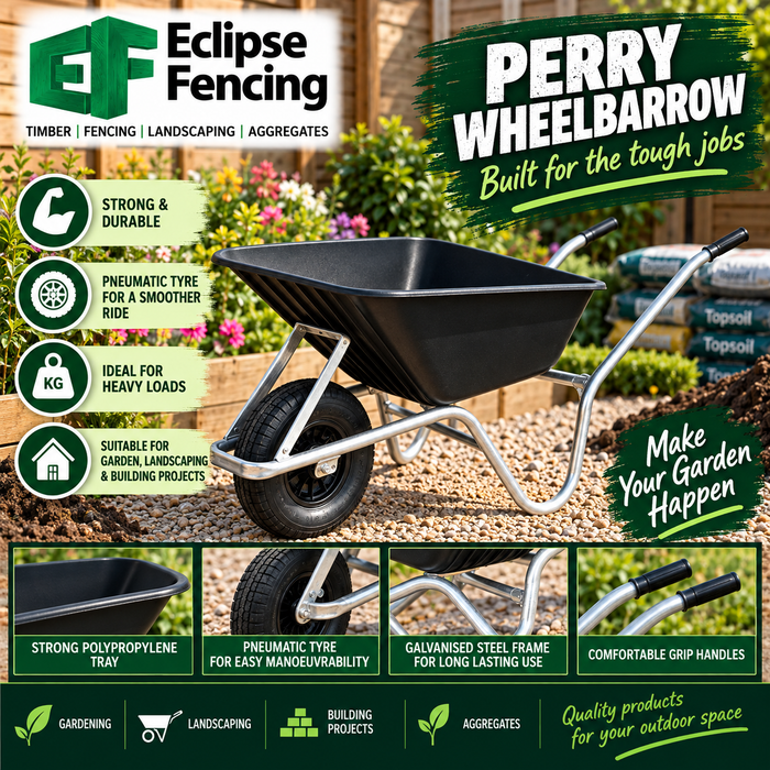 Perry Wheelbarrow – 110L Heavy-Duty Garden & Yard Barrow-Eclipse Fencing