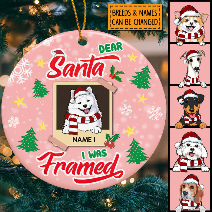 Personalised Dear Santa I Was Framed Circle Ceramic Ornament - Personalized Dog Lovers Decorative Christmas Ornament