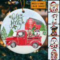 Personalised Holly Jolly Red Truck Circle Ceramic Ornament - Personalized Dog Lovers Decorative Christmas Ornament