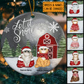Personalised Let It Snow Red Barn Circle Ceramic Ornament - Personalized Cat Lovers Decorative Christmas Ornament