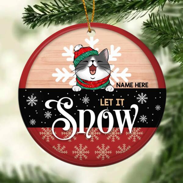 Personalised Let It Snow Red & Black Circle Ceramic Ornament - Personalized Cat Lovers Decorative Christmas Ornament