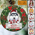 Personalised Woofy Xmas Wreath Around Circle Ceramic Ornament - Personalized Dog Lovers Decorative Christmas Ornament