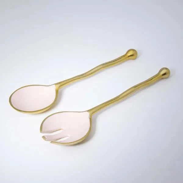 Pink Metal And Enamel Fusion Salad Server Set (Set Of 2) - ellementry
