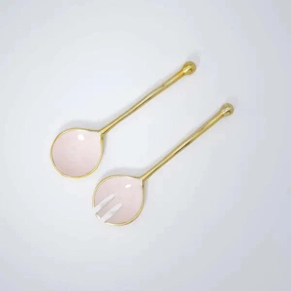 Pink Metal And Enamel Fusion Salad Server Set (Set Of 2) - ellementry