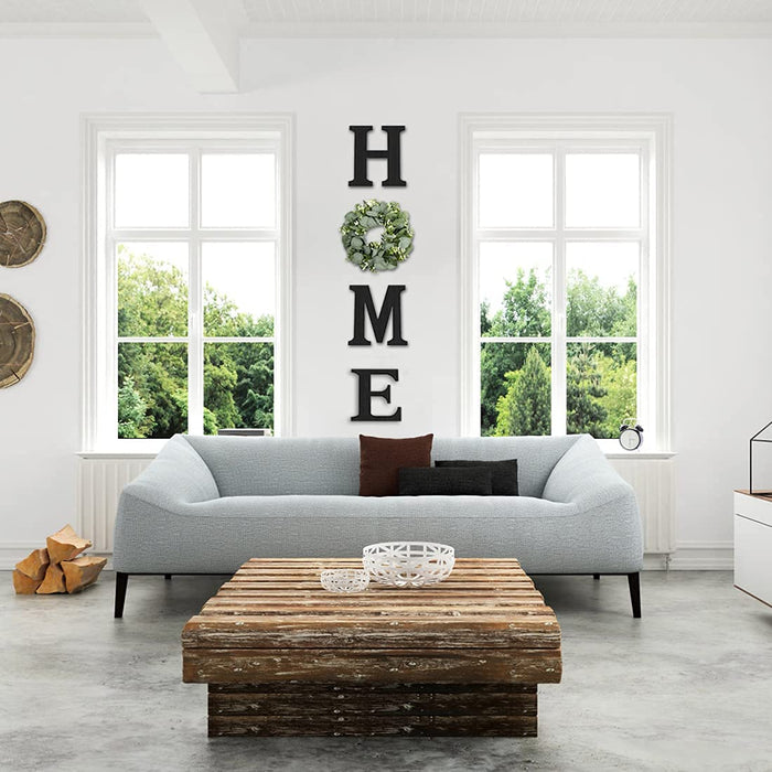 Pinkpum Wood Home Sign with Eucalyptus Wreath for O Home Decor Wall Decor Hanging Farmhouse Wall House Decor Wood Letters for Wall Art Rustic Home Decor Wall Decor Living Room Kitchen Entryway Black