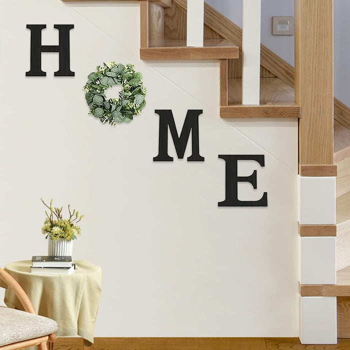 Pinkpum Wood Home Sign with Eucalyptus Wreath for O Home Decor Wall Decor Hanging Farmhouse Wall House Decor Wood Letters for Wall Art Rustic Home Decor Wall Decor Living Room Kitchen Entryway Black