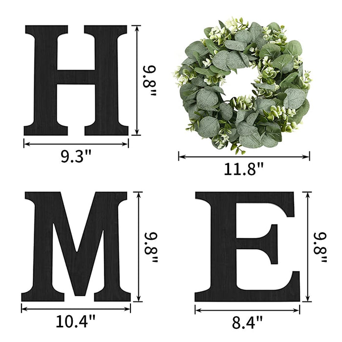 Pinkpum Wood Home Sign with Eucalyptus Wreath for O Home Decor Wall Decor Hanging Farmhouse Wall House Decor Wood Letters for Wall Art Rustic Home Decor Wall Decor Living Room Kitchen Entryway Black