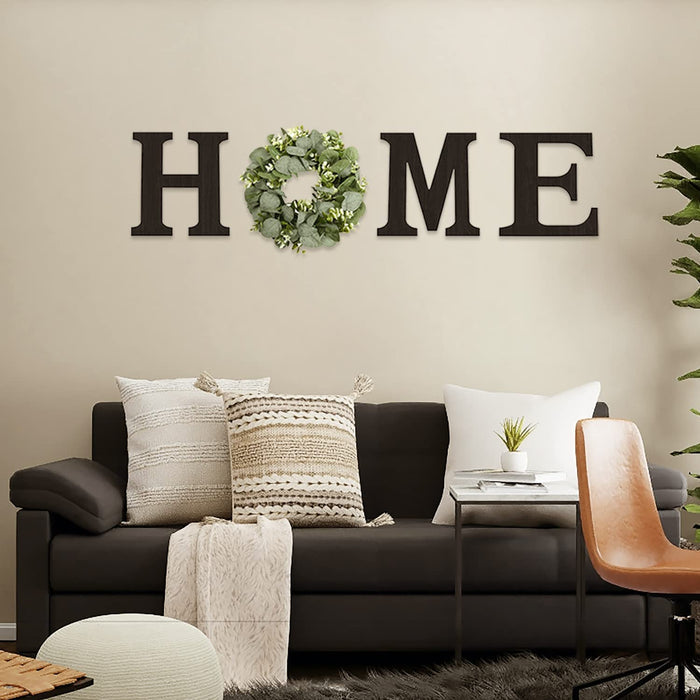 Pinkpum Wood Home Sign with Eucalyptus Wreath for O Home Decor Wall Decor Hanging Farmhouse Wall House Decor Wood Letters for Wall Art Rustic Home Decor Wall Decor Living Room Kitchen Entryway Black