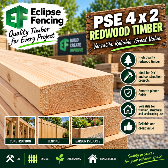 PSE 4x2 Redwood Timber – Strong, Smooth & Versatile-Eclipse Fencing