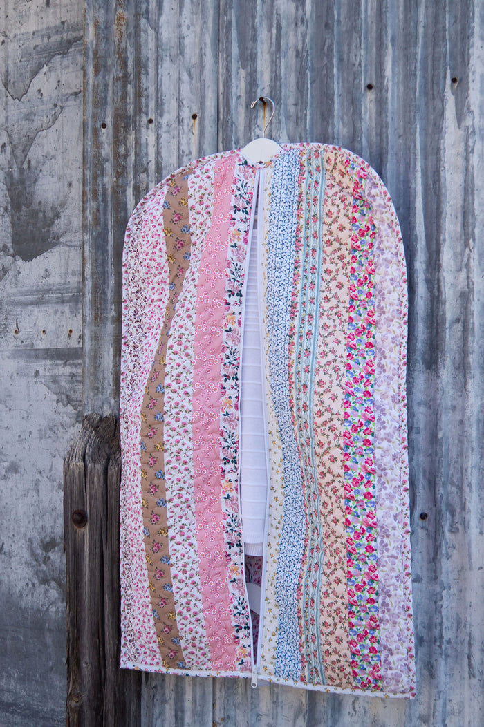 Floral Patchwork quilted hanging garment bag by Ida Mae