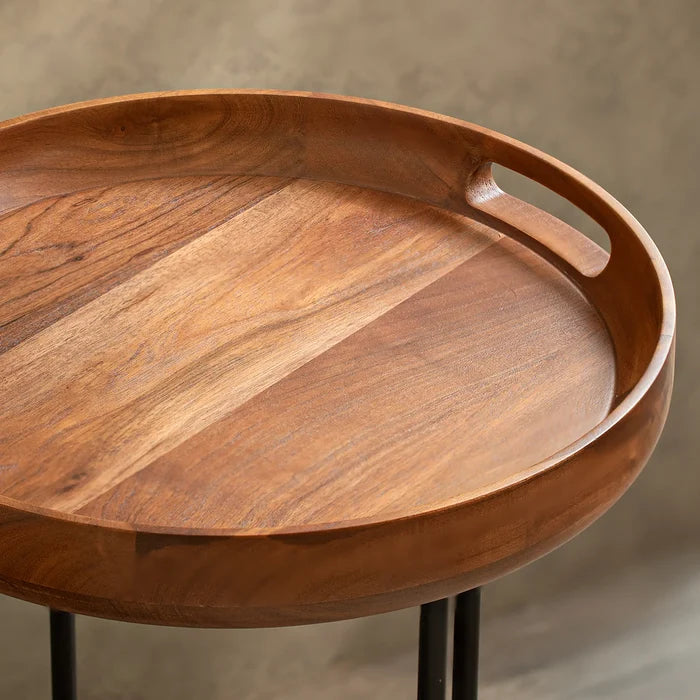 Ready-To-Assemble Wooden Side Table with Metal Stand