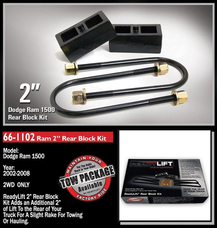 ReadyLift Suspension Block and U-Bolt Kit ReadyLift 66-1102 Rear Block Kit Fits 02-08 Ram 1500