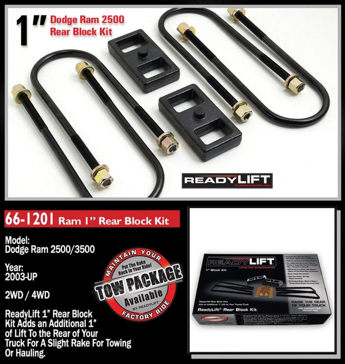 ReadyLift Suspension Block and U-Bolt Kit ReadyLift 66-1201 Rear Block Kit Fits 03-23 3500 Ram 3500