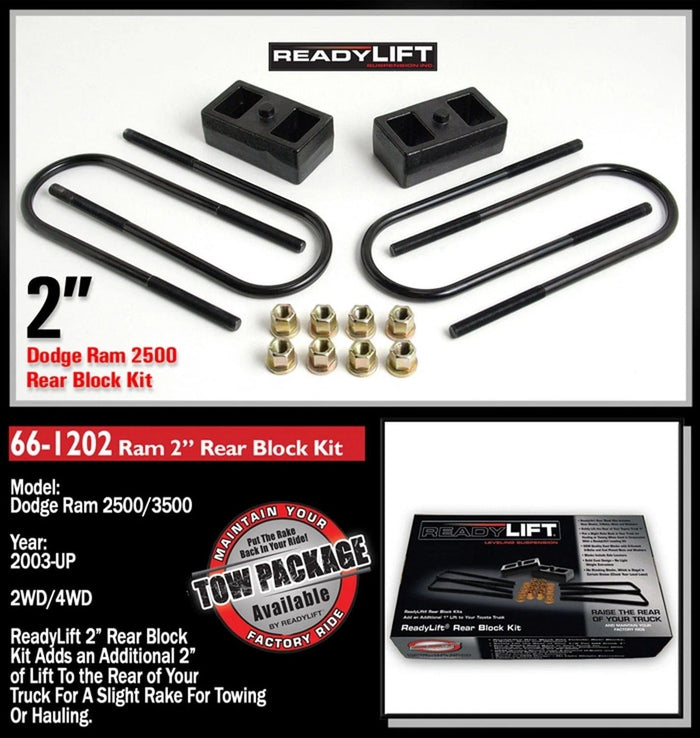 ReadyLift Suspension Block and U-Bolt Kit ReadyLift 66-1202 Rear Block Kit Fits 03-23 2500 3500 Ram 2500 Ram 3500