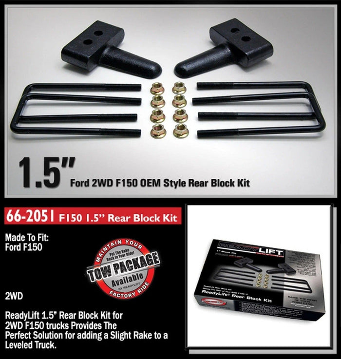 ReadyLift Suspension Block and U-Bolt Kit ReadyLift 66-2051 Rear Block Kit Fits 04-20 F-150