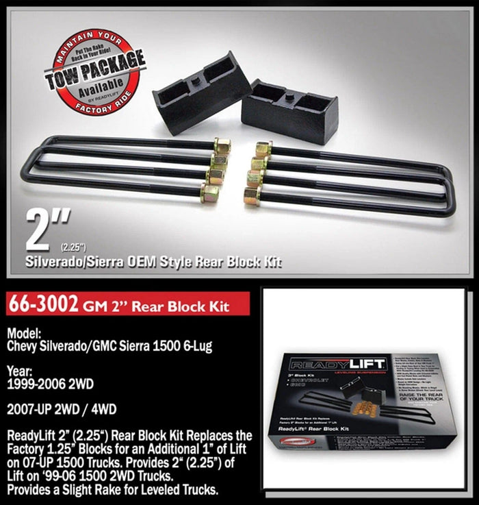 ReadyLift Suspension Block and U-Bolt Kit ReadyLift 66-3002 Rear Block Kit Fits Sierra 1500 Sierra 2500 HD Silverado 1500