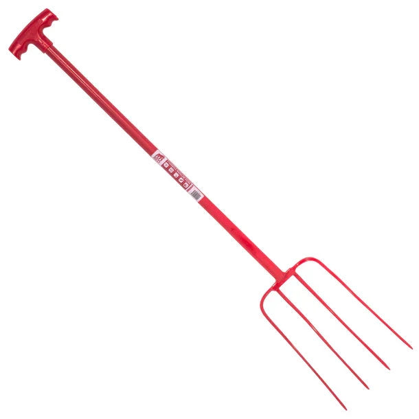 Red Gorilla 4 Prong Manure Fork with T Handle Durable Stable & Paddock Tool-Eclipse Fencing